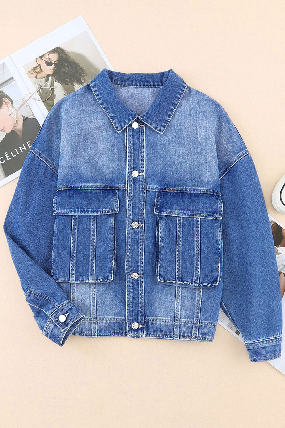 Collared Neck Button Up Denim Jacket