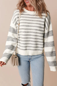 Striped Round Neck Dropped Shoulder Sweater