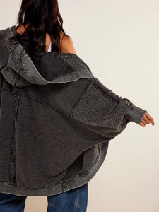 Exposed Seam Open Front Batwing Sleeve Hooded Cardigan