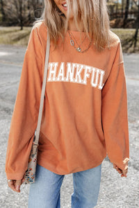 THANKFUL Round Neck Long Sleeve Sweatshirt