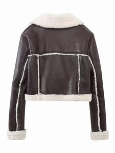 Collared Neck Long Sleeve Plush Cropped Jacket