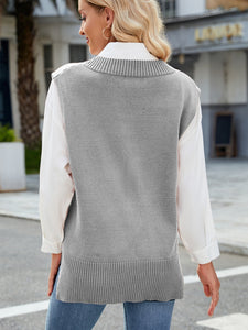 Side Slit V-Neck Sweater Vest