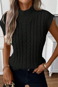 Cable-Knit Mock Neck Sweater Vest