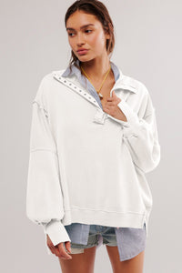 Exposed Seam Side Slit Long Sleeve Sweatshirt