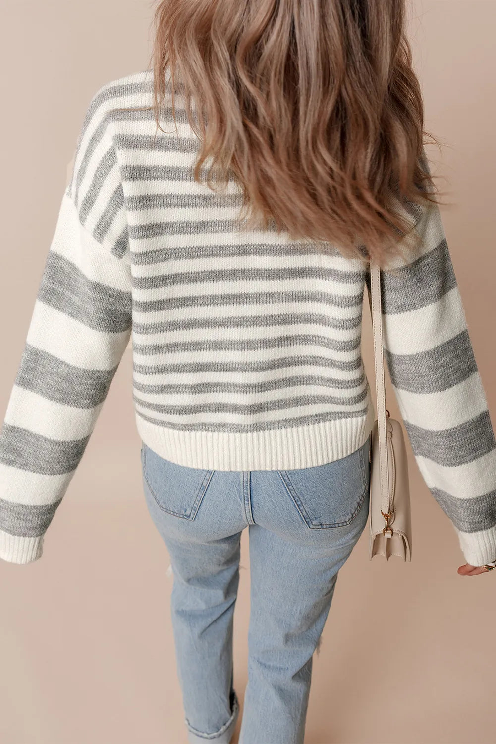 Striped Round Neck Dropped Shoulder Sweater