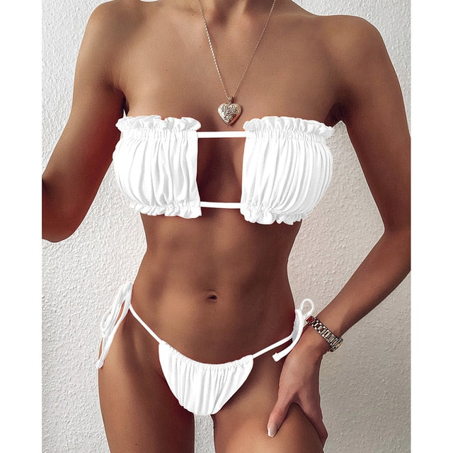 Ruffle Bandeau Bikini Set - Malibu Thrifts