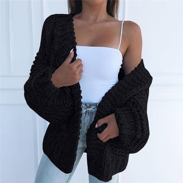 Solid Color Long Knitted Cardigan