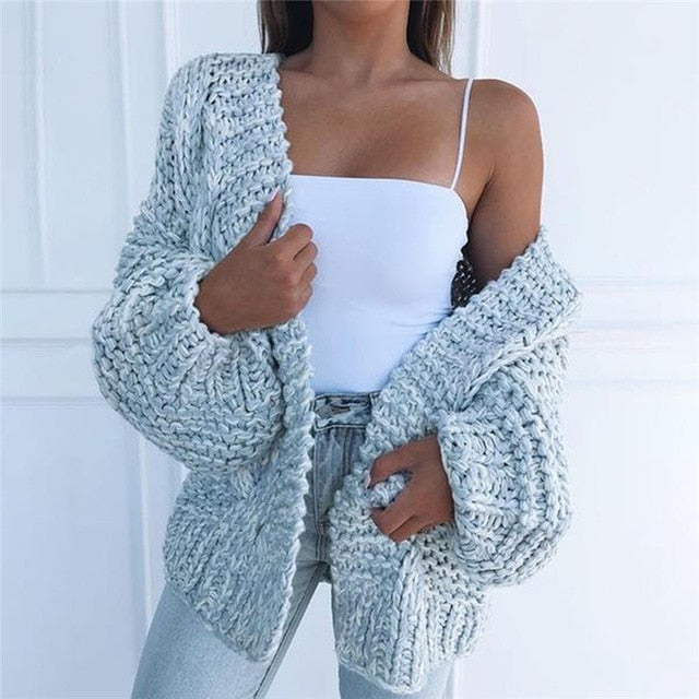 Solid Color Long Knitted Cardigan