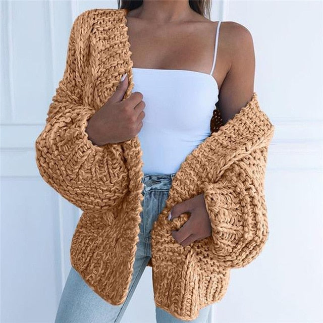 Solid Color Long Knitted Cardigan