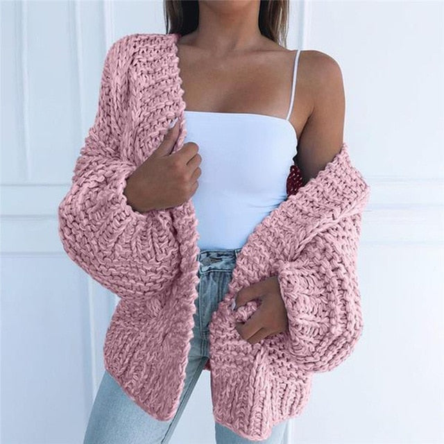 Solid Color Long Knitted Cardigan