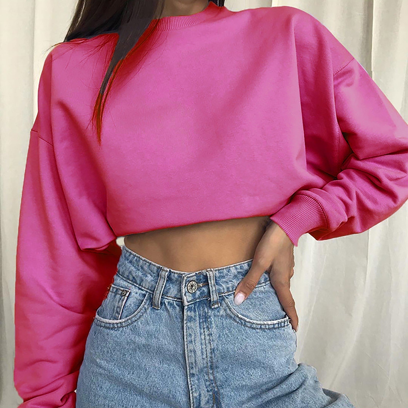 Long Sleeve Crop Top Sweatshirt