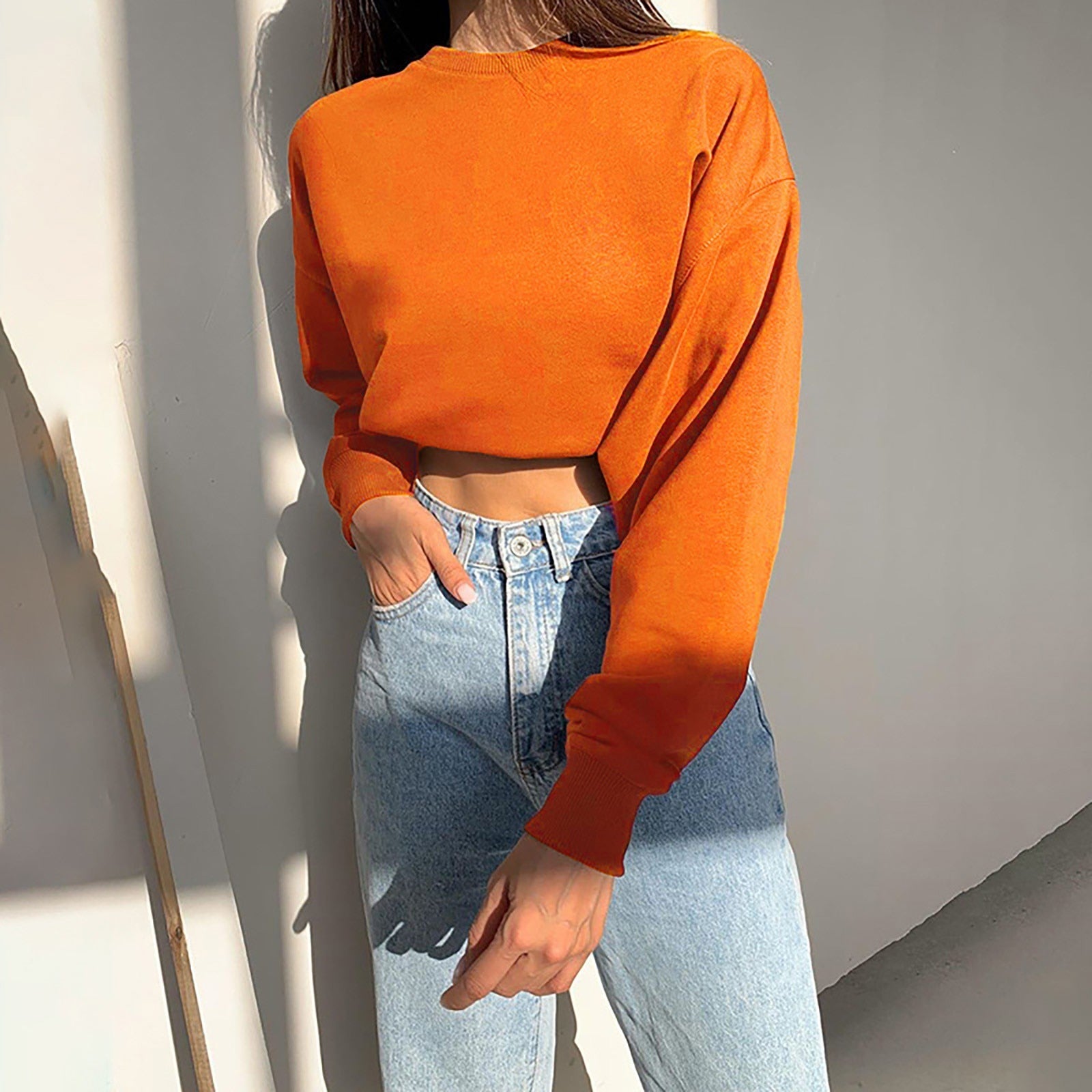 Long Sleeve Crop Top Sweatshirt